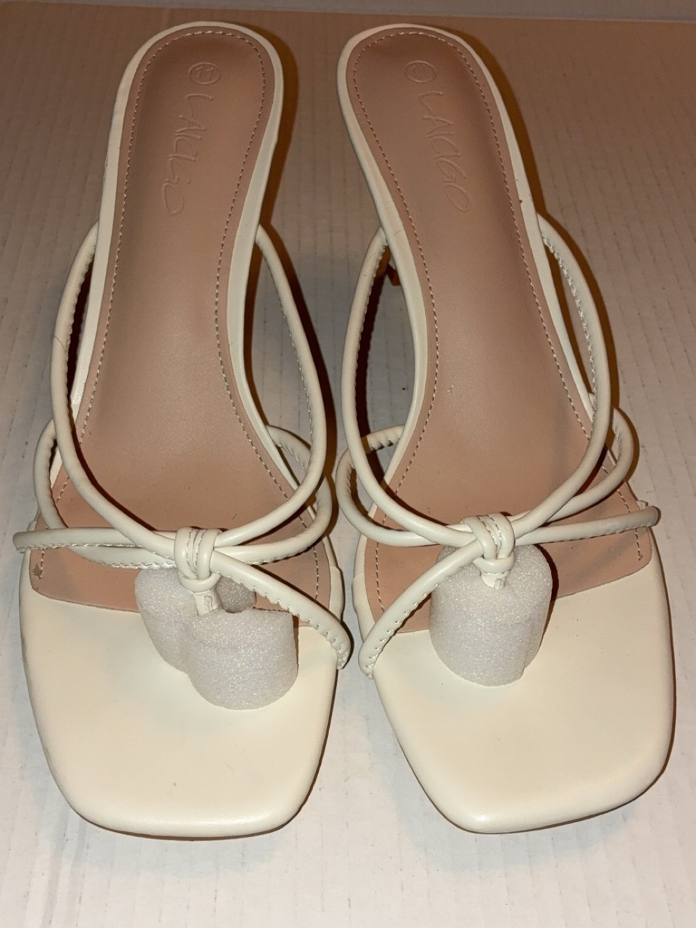 White Strappy Square-Toe Slide Sandals